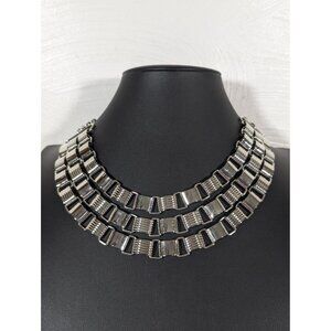 Worthington Silver Tone Triple Book Chain Layer Statement Necklace 17‎ in
